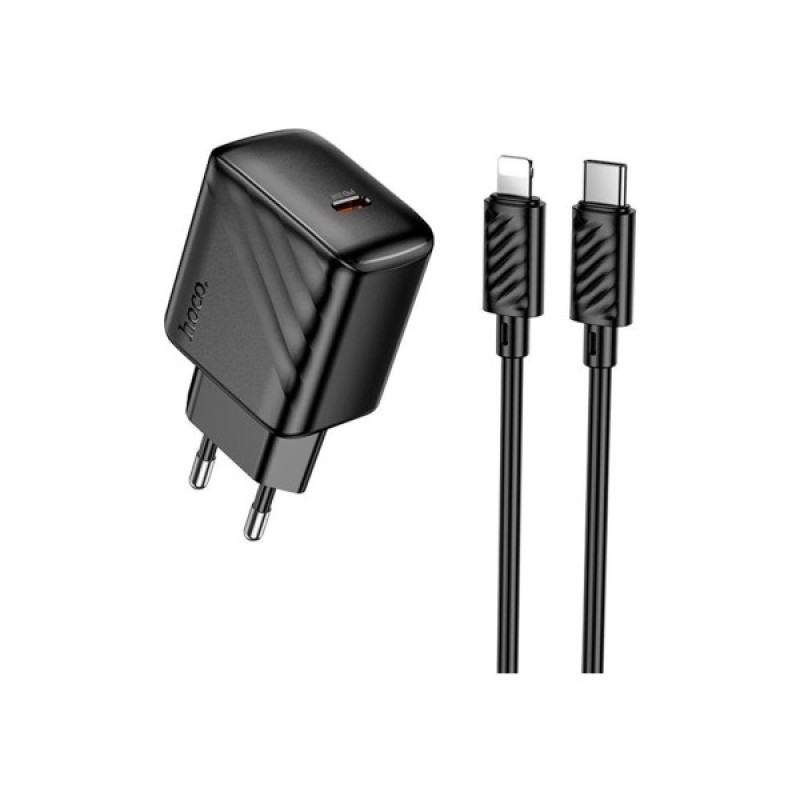 Зарядний пристрій HOCO CS24A Puerto USB-C PD25W + cable USB-C to Lightning Black (6942007639767)