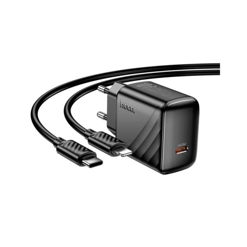 Зарядний пристрій HOCO CS24A Puerto USB-C PD25W + cable USB-C to Lightning Black (6942007639767)