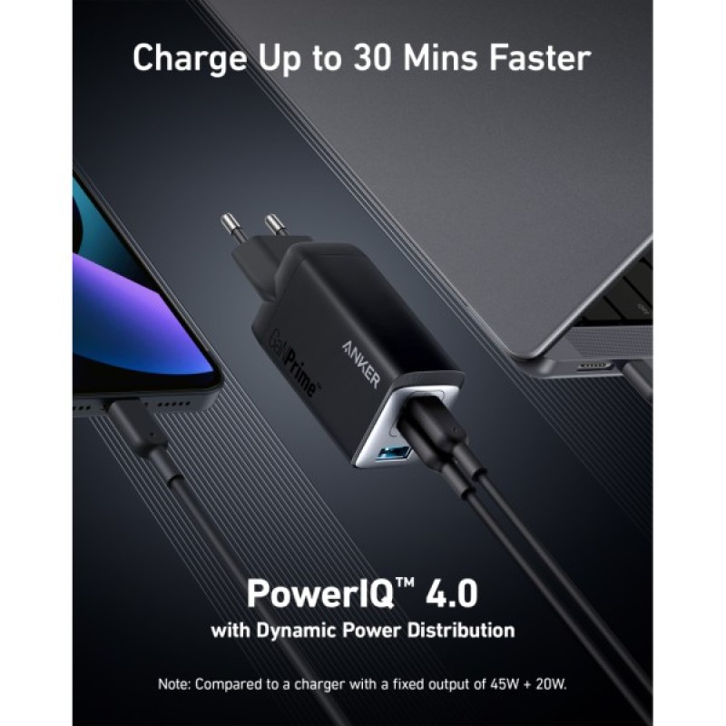 Зарядний пристрій Anker PowerPort 735 GaNPrime 65W 2xUSB-C PD + 1xUSB-A PIQ PPS/DPDS (A2668311)