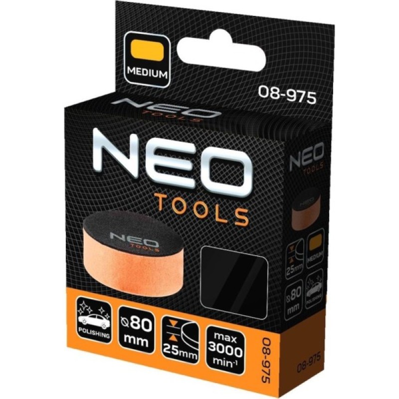 Круг зачистний Neo Tools полірувальний, губка середня, на липучці, 80x25мм (08-975)