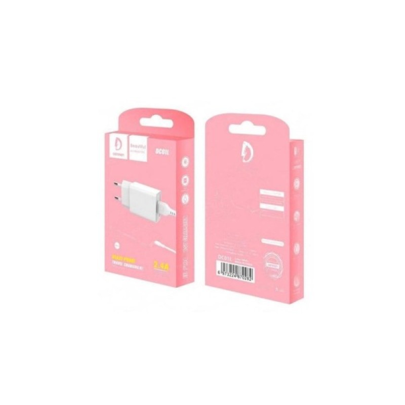 Зарядний пристрій Denmen 1xUSB 2.4A + cable USB to Lightning white (DC01L-WH)