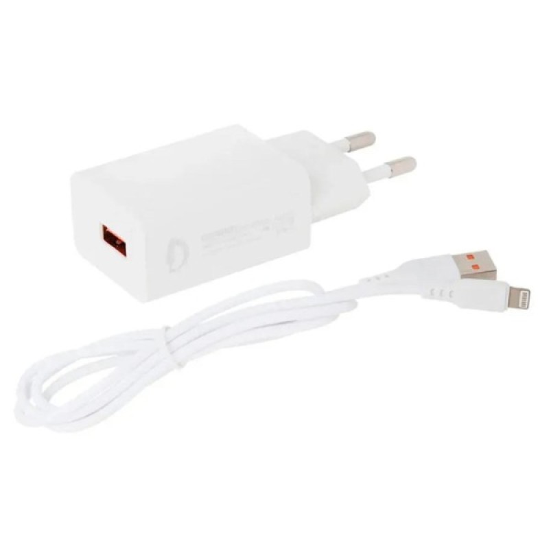 Зарядний пристрій Denmen 1xUSB 2.4A + cable USB to Lightning white (DC01L-WH)