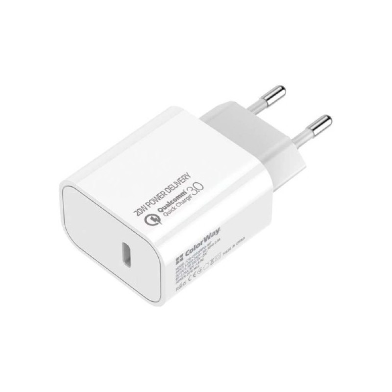 Зарядний пристрій ColorWay C102A Power Delivery 20W USB-C + cable USB-C to USB-C 1.0m 3.0A 65W grey (CW-CHS026PD-WT/CBPDCC040-GR)