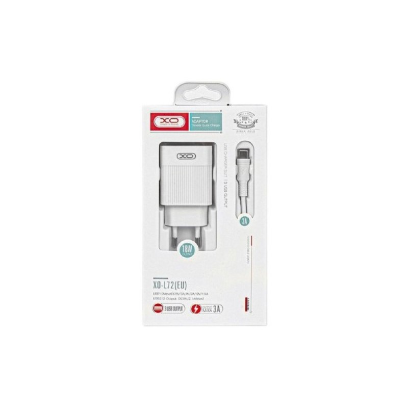 Зарядний пристрій XO 1xUSB QC3.0 18W + 2xUSB 2.4A + cable USB-C white (L72-TC-WH)