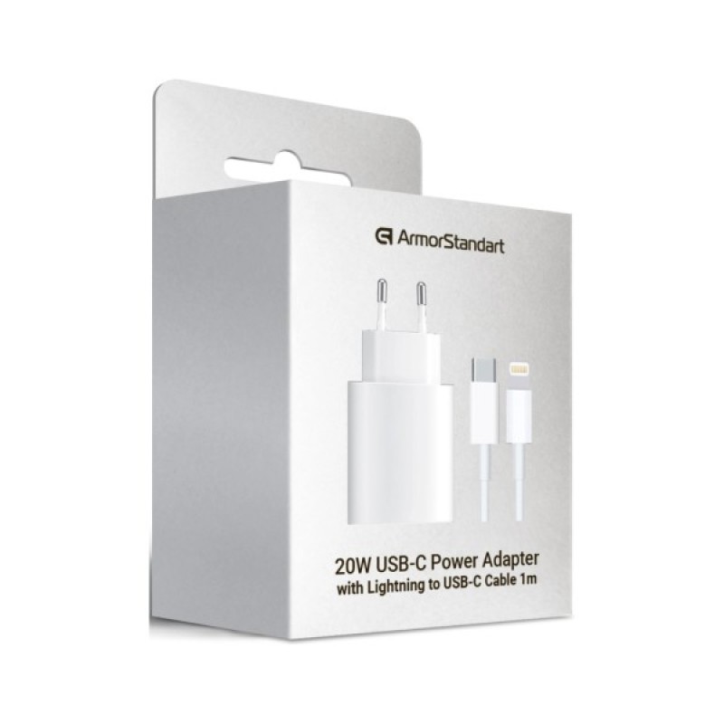 Зарядний пристрій Armorstandart AMHJ83 20W USB-C White + cable USB-C to Lightning (ARM77724)