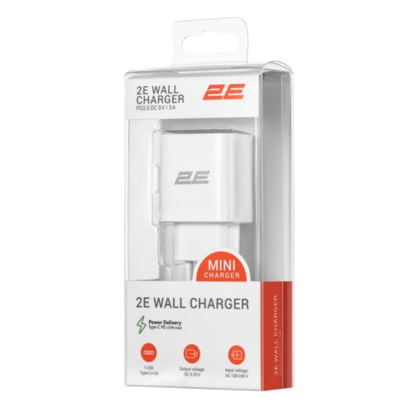Зарядний пристрій 2E 30W USB-C PD white (2E-WC1USBC30W-W)