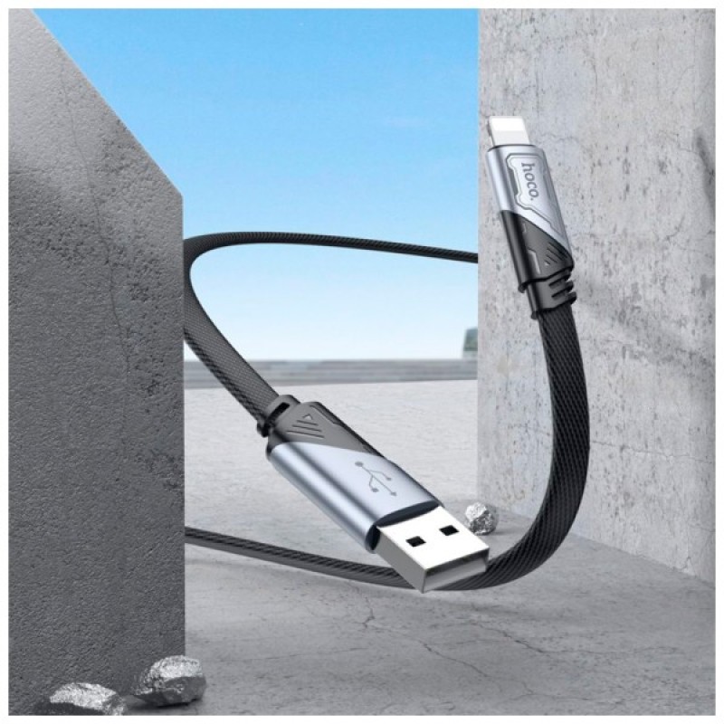 Дата кабель USB 2.0 AM to Lightning 1.2m 2.4A nylon aluminum U125 black HOCO (6942007604987)