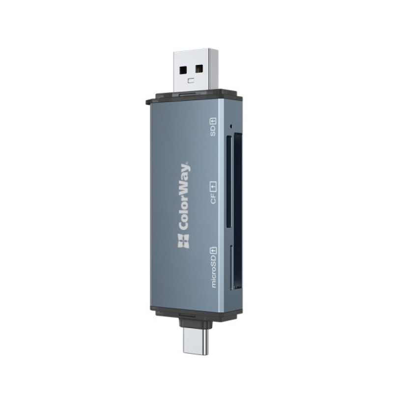 Зчитувач флеш-карт ColorWay USB 2.0/USB-C to CF/SD/MicroSD (CW-CR-01)