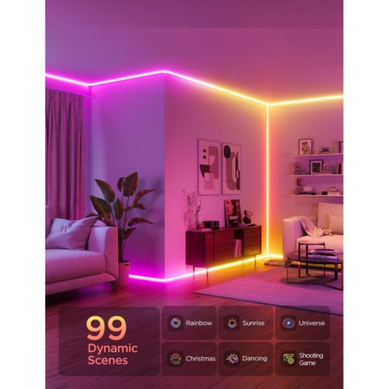 Світлодіодна стрічка Govee H6641 Neon Rope Light for Wall Lining, 5.0m, RGBIC, WI-FI/Bluetooth, white (H66413D1)