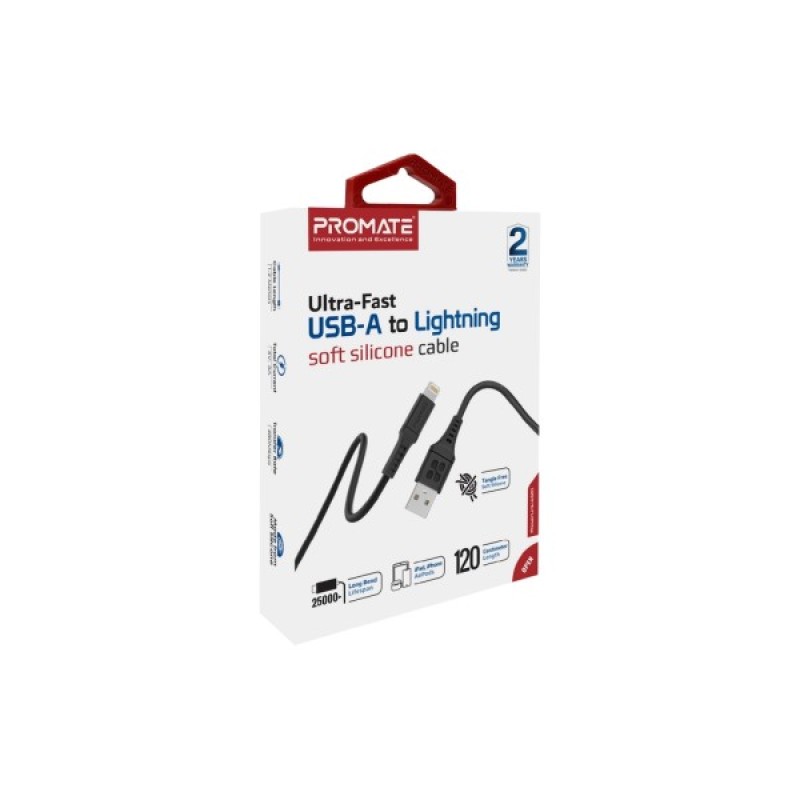 Дата кабель USB 2.0 AM to Lightning 1.2m 2.4A PowerLink-Ai120 black Promate (powerlink-ai120.black)