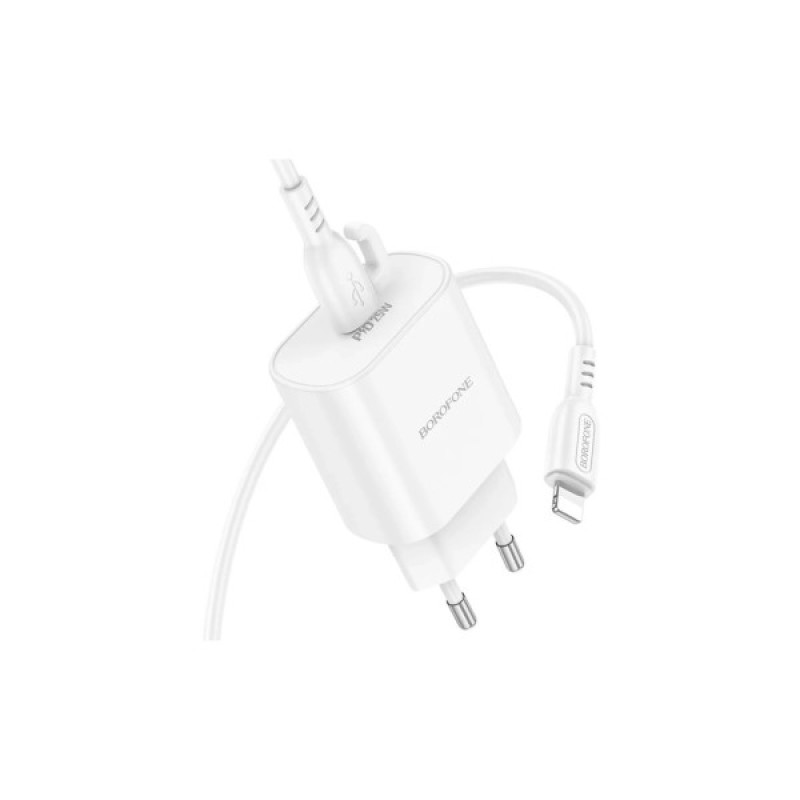 Зарядний пристрій BOROFONE BA82A Platinum USB-C PD25W + cable USB-C to Lightning White (6941991112263)