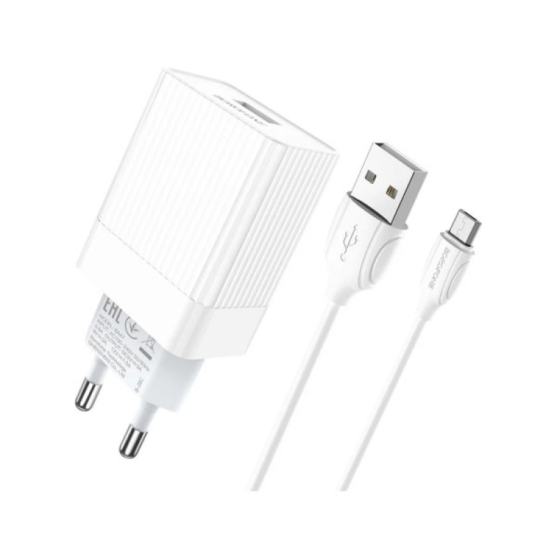 Зарядний пристрій BOROFONE BA47A Mighty speed single port QC3.0 3A + Type-C cable White (BA47AMW)