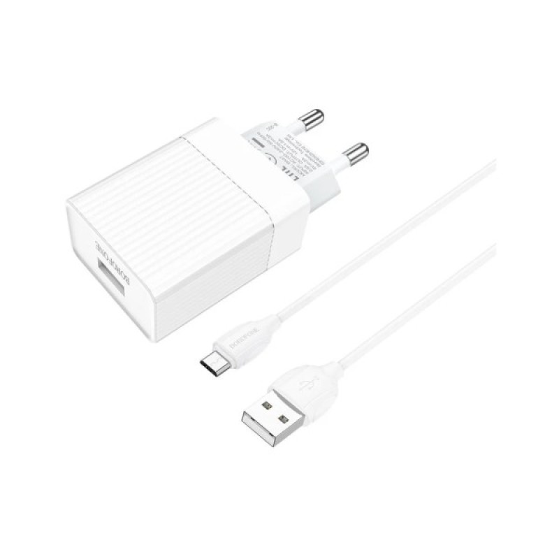 Зарядний пристрій BOROFONE BA47A Mighty speed single port QC3.0 3A + Type-C cable White (BA47AMW)