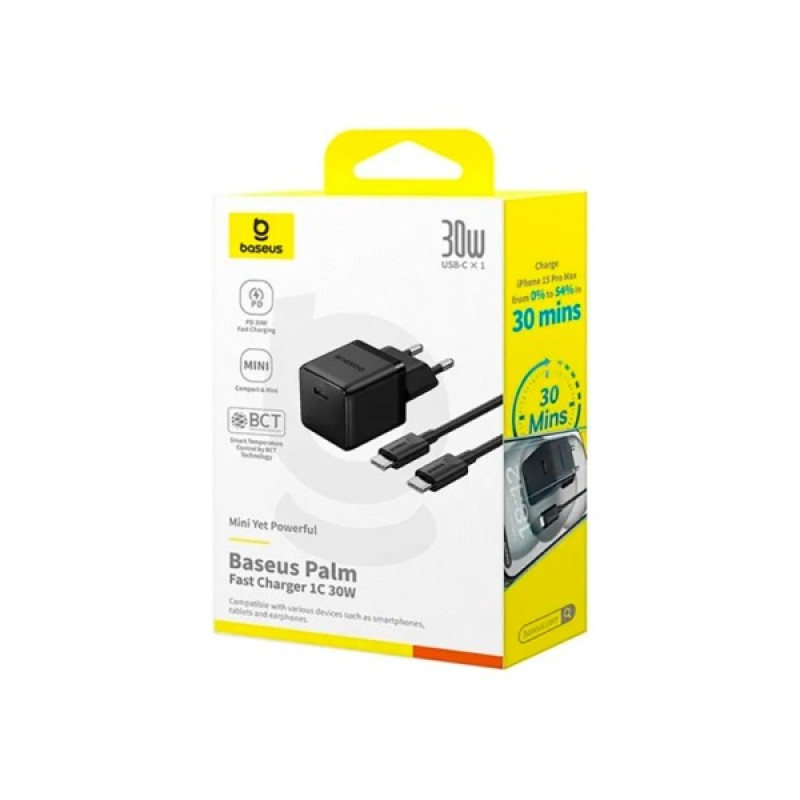 Зарядний пристрій Baseus Palm Fast Charger 1C 30W + Cable 1.0m Type-C 60W black (P10111605113-01)
