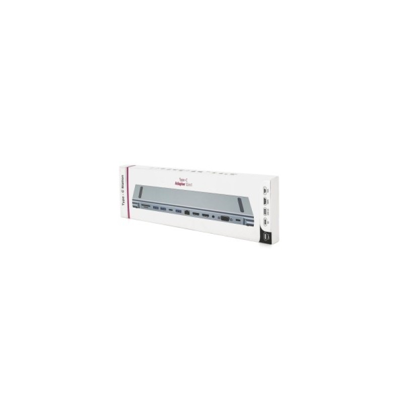 Концентратор Voltronic USB-C 12-in-1 USB-C + 2xUSB 2.0 + USB 3.0 + 2xHDMI + VGA + SD/TF + RJ45 + 3.5mm + PD 0.1m silver (YT-HTC12in1)