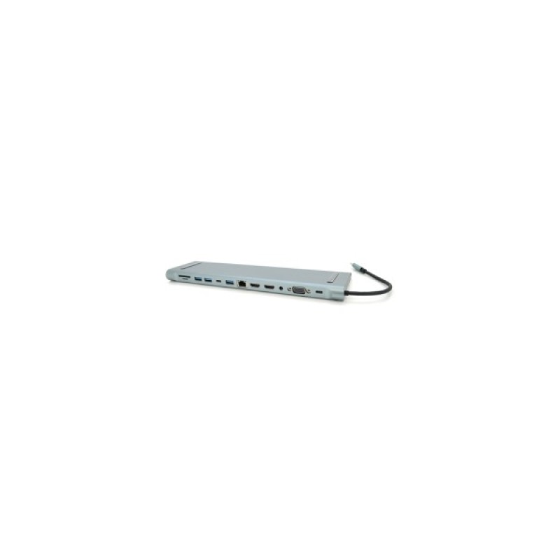 Концентратор Voltronic USB-C 12-in-1 USB-C + 2xUSB 2.0 + USB 3.0 + 2xHDMI + VGA + SD/TF + RJ45 + 3.5mm + PD 0.1m silver (YT-HTC12in1)