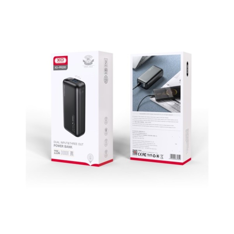 Батарея універсальна XO 30000mAh, PD/20W, QC/22.5W, black (PR200_Black)