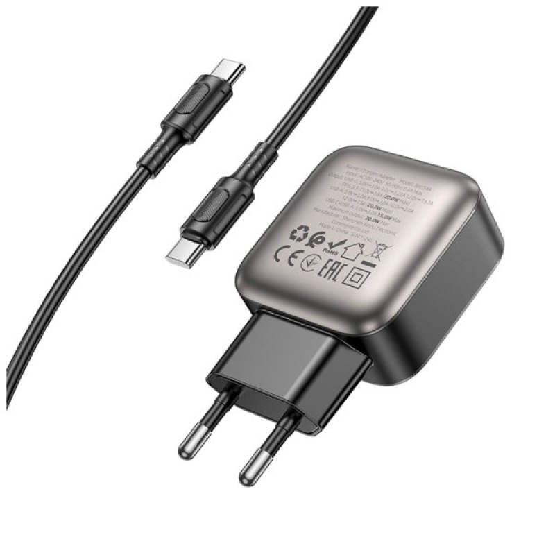 Зарядний пристрій BOROFONE BAS54A Absolute 1xUSB-C PD20W + 1xUSB QC3.0 + cable USB-C to USB-C Black (6941991116223)