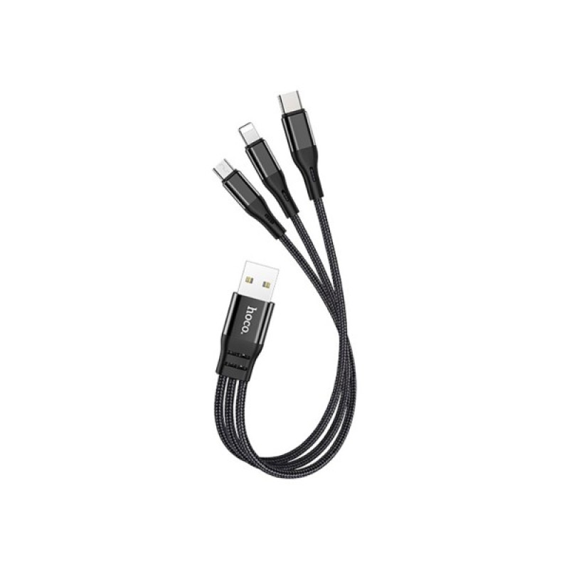 Дата кабель USB 2.0 AM to Lightning+USB-C+Micro 5P 0.25m 2.4A nylon X47 black HOCO (6931474727398)