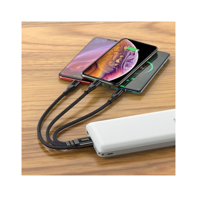 Дата кабель USB 2.0 AM to Lightning+USB-C+Micro 5P 0.25m 2.4A nylon X47 black HOCO (6931474727398)