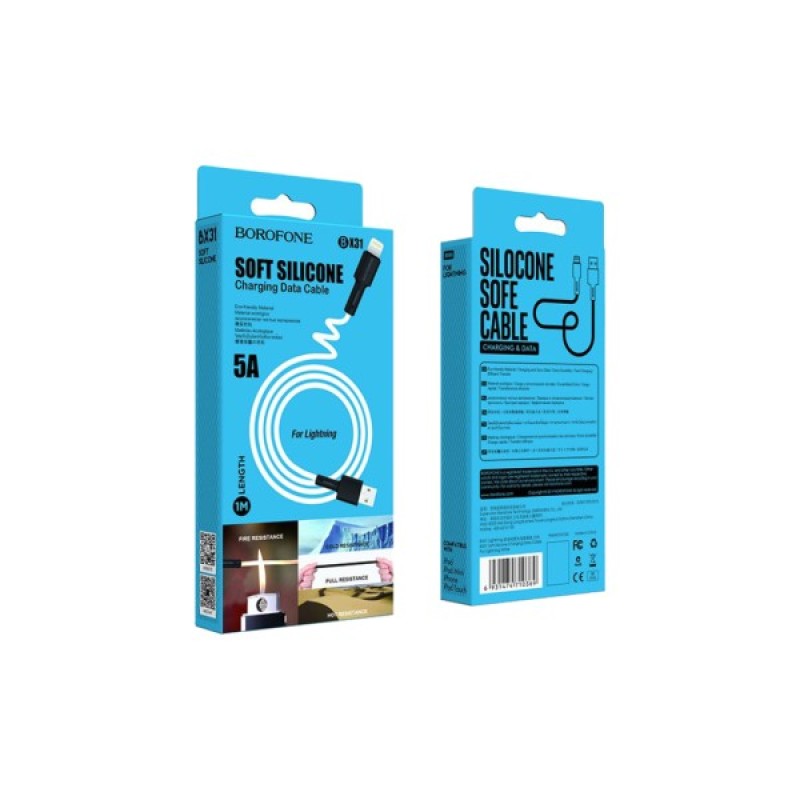 Дата кабель USB 2.0 AM to Lightning 1.0m 2.4A silicone BX31 white BOROFONE (6931474710369)