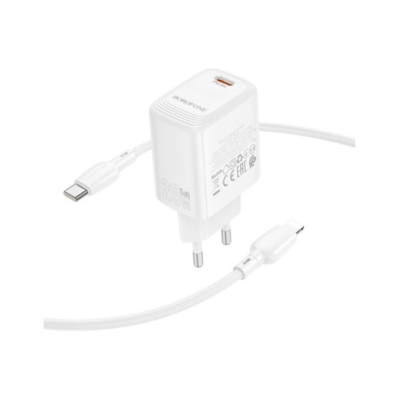 Зарядний пристрій BOROFONE BN26 Fuente USB-C PD20W + cable USB-C to Lightning White (6941991120244)