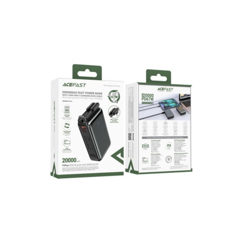 Батарея універсальна Acefast 20000mAh 67W PD/3.0, 20В/3.35A Type-C, USB-A, with cable, Li-ion M4 Black (6974316282723)