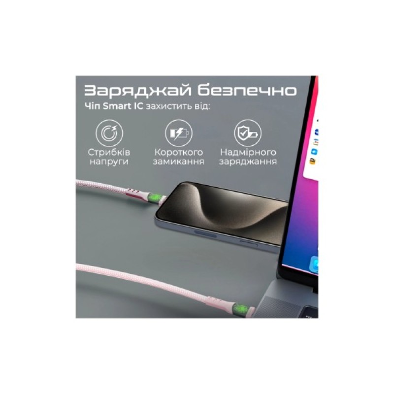 Дата кабель USB-C to USB-C transline-cc200.pink Promate (transline-cc200.pink)
