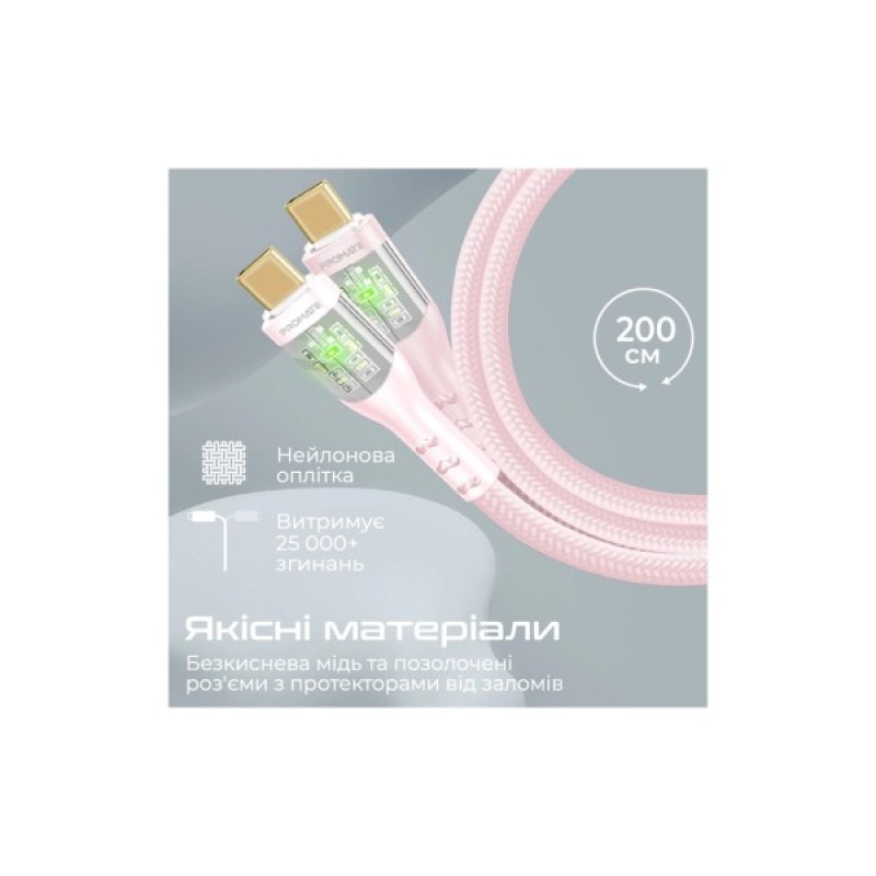 Дата кабель USB-C to USB-C transline-cc200.pink Promate (transline-cc200.pink)