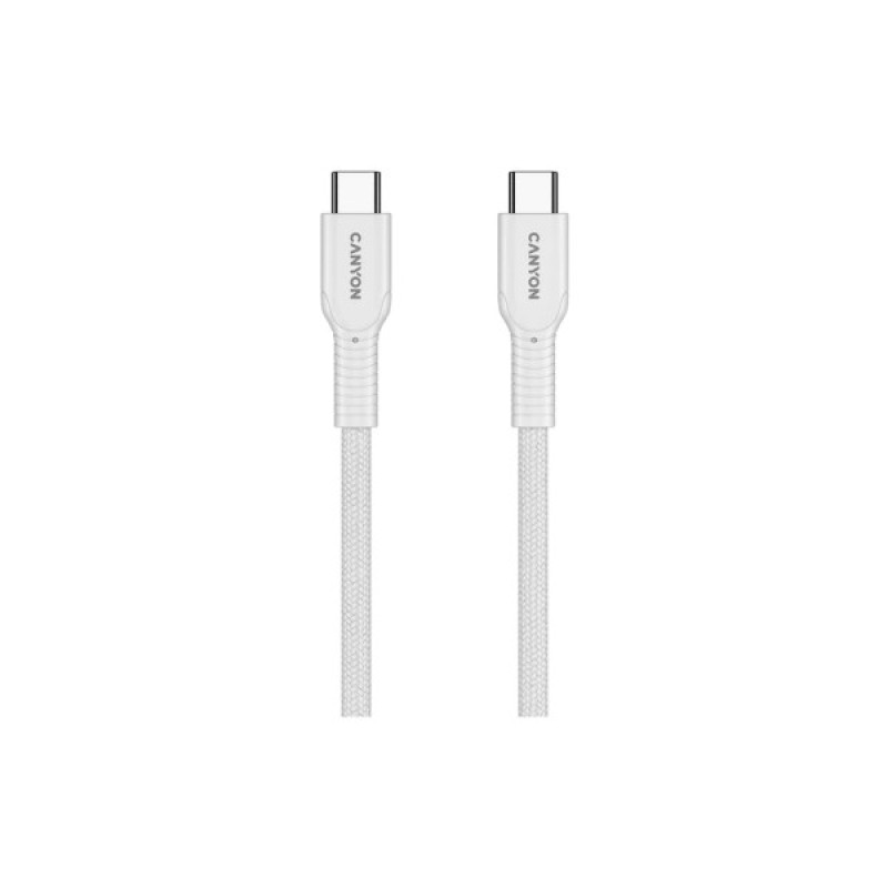 Дата кабель USB-C to USB-C 1.0m OnWire 60CL C-C 60W COLOR Braided 1m White Canyon (CND-CCAP60AB10W)