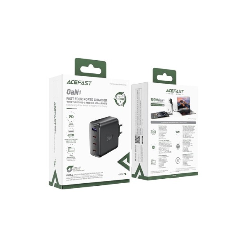 Зарядний пристрій Acefast 4xUSB 100W (3xUSB-C+USB-A) Gan A94 Fast Charger Black (6974316283133)