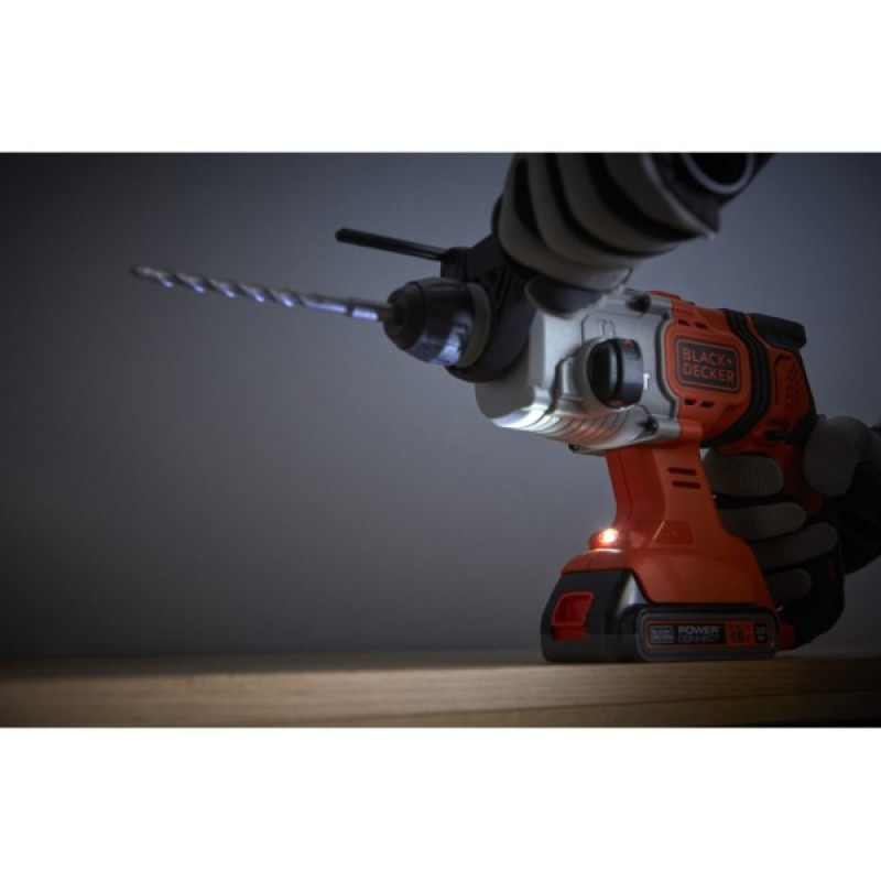 Перфоратор Black&Decker SDS-Plus,18 В, 2Ah, 1.2 Дж, 3 режими, сумка, 2.2 кг (BCD900D1S)