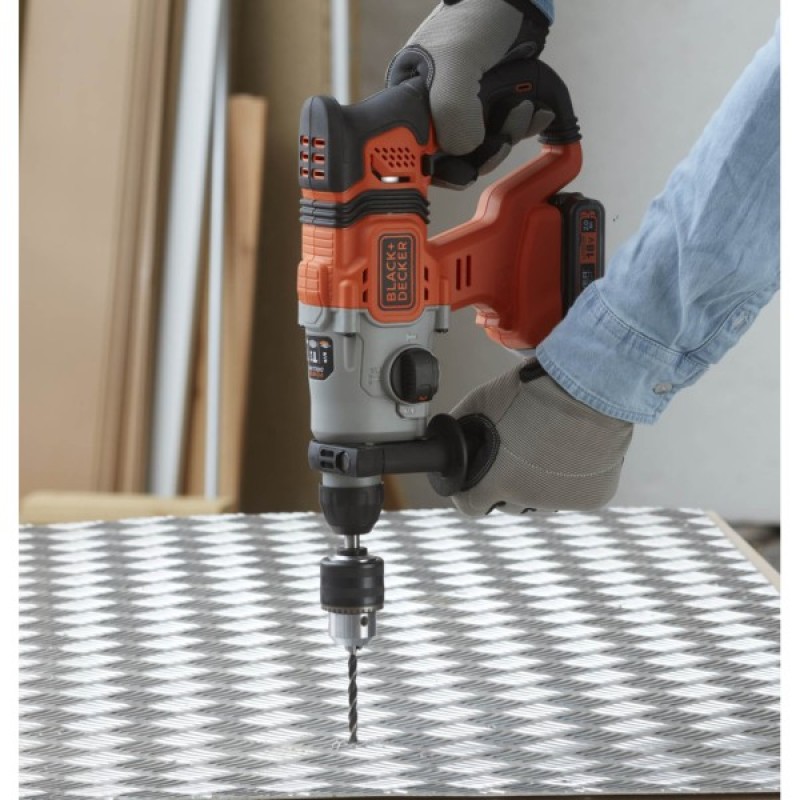 Перфоратор Black&Decker SDS-Plus,18 В, 2Ah, 1.2 Дж, 3 режими, сумка, 2.2 кг (BCD900D1S)