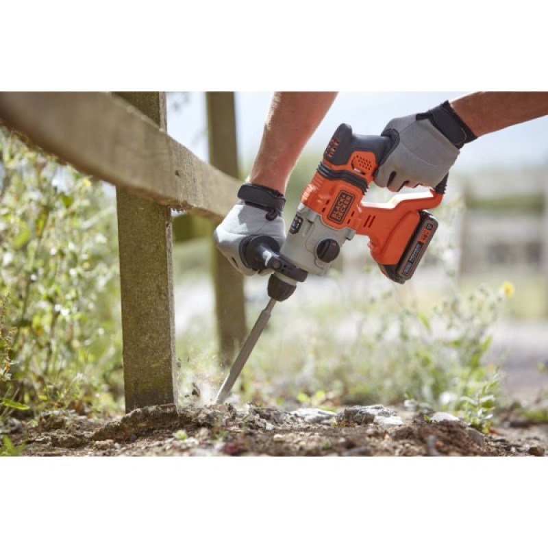 Перфоратор Black&Decker SDS-Plus,18 В, 2Ah, 1.2 Дж, 3 режими, сумка, 2.2 кг (BCD900D1S)
