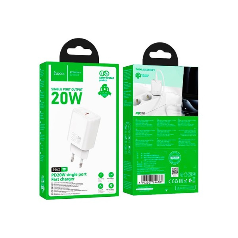 Зарядний пристрій HOCO N60 Gentle USB-C PD20W White (6942007644181)