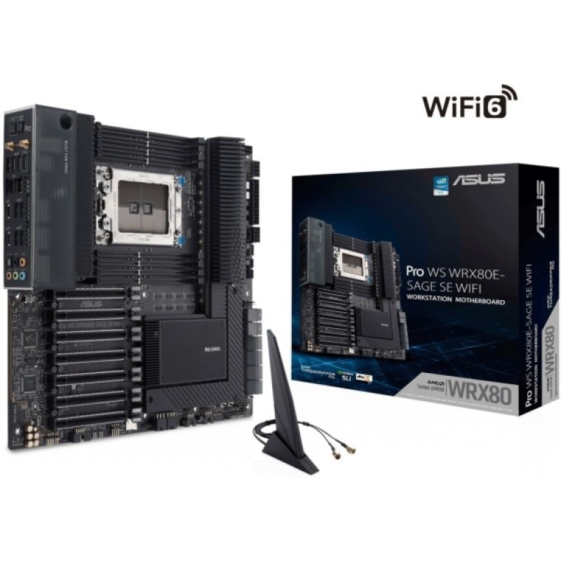Серверна материнська плата ASUS PRO WS WRX80E-SAGE SE WIFI sWRX8 WRX80 8xDDR4 M.2 WiFi BT EATX (90MB1590-M0EAY0)
