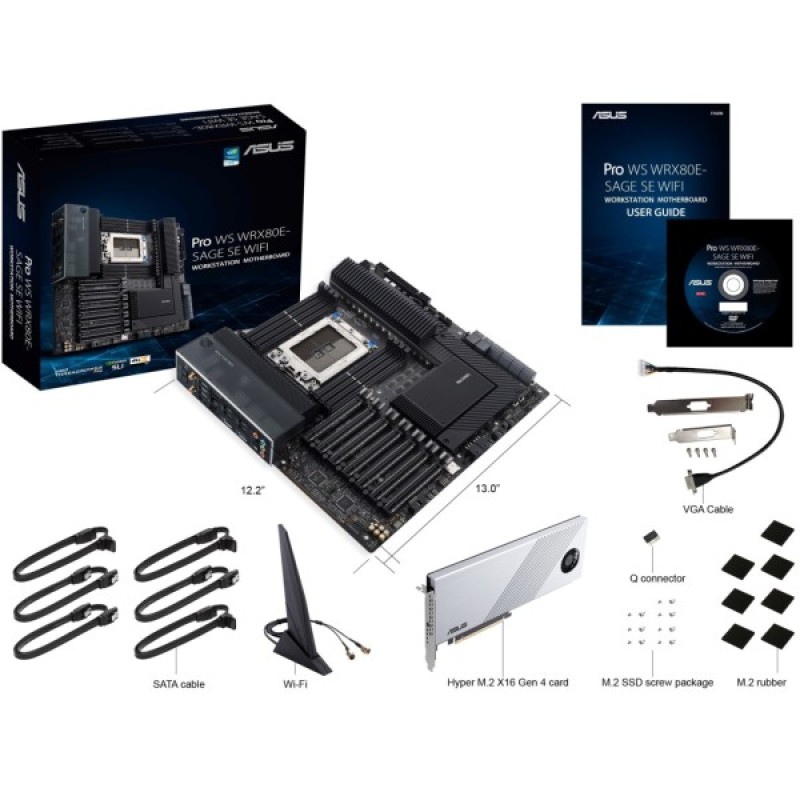 Серверна материнська плата ASUS PRO WS WRX80E-SAGE SE WIFI sWRX8 WRX80 8xDDR4 M.2 WiFi BT EATX (90MB1590-M0EAY0)