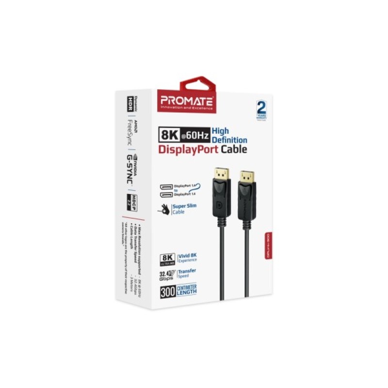 Кабель мультимедійний DisplayPort to DisplayPort 3.0m v1.4 black Promate (dplink-300.black)
