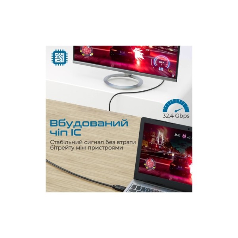 Кабель мультимедійний DisplayPort to DisplayPort 3.0m v1.4 black Promate (dplink-300.black)
