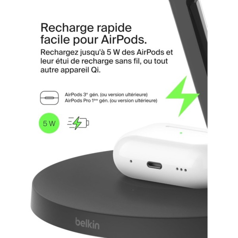 Зарядний пристрій Belkin 3in1 Magnetic Pad Qi2 15W Black (WIZ032KQBK)