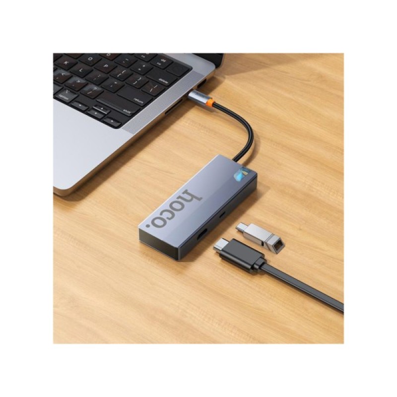 Концентратор HOCO USB-C to HDMI+PD+3xUSB3.0 HB50 Deep Space Gray (6942007647298)
