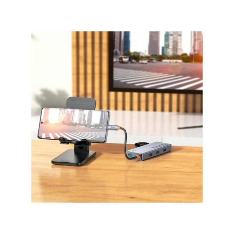 Концентратор HOCO USB-C to HDMI+PD+3xUSB3.0 HB50 Deep Space Gray (6942007647298)