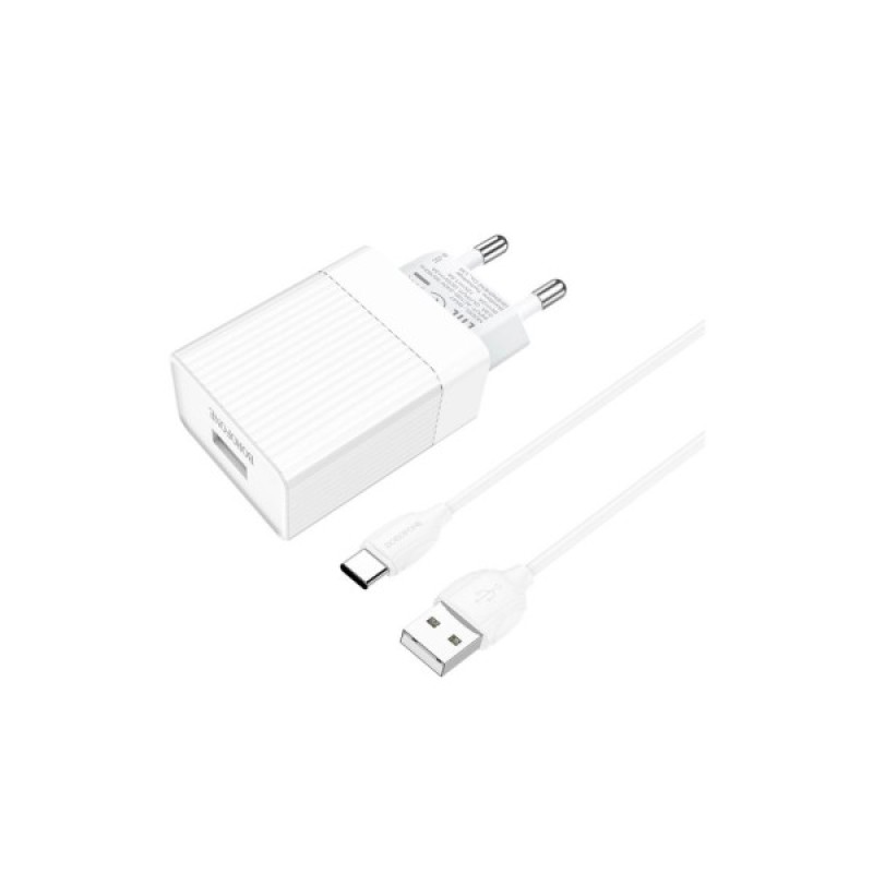 Зарядний пристрій BOROFONE BA47A USB QC3.0 18W + cable USB to USB-C white (6931474728319)