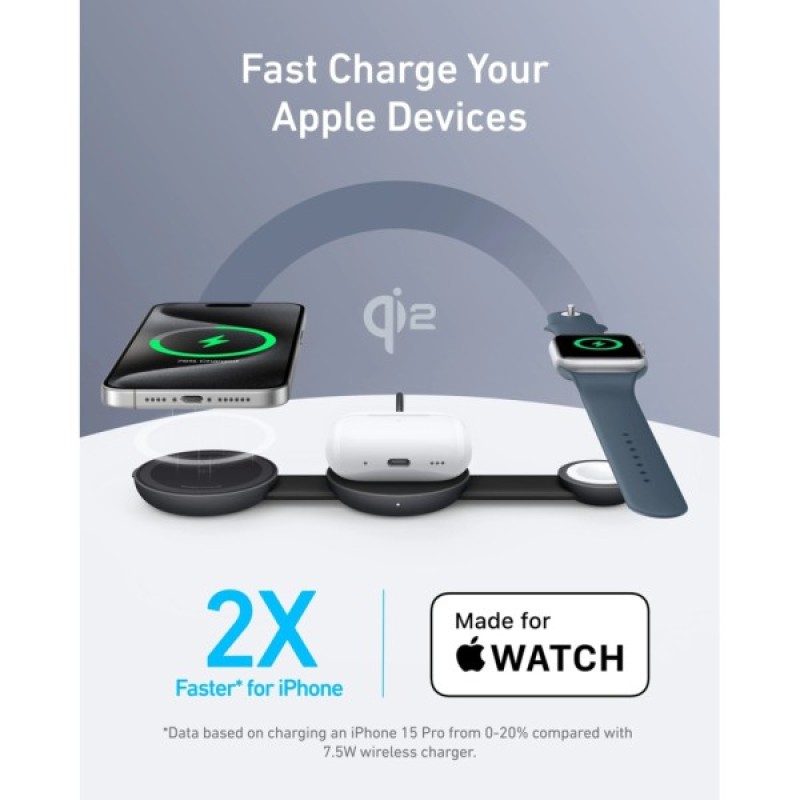 Зарядний пристрій Anker MagGo Wireless Charging Pad 15W 3-in-1 Foldable Black (B25M8H11)