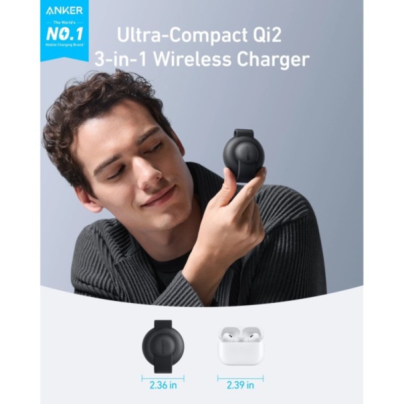 Зарядний пристрій Anker MagGo Wireless Charging Pad 15W 3-in-1 Foldable Black (B25M8H11)