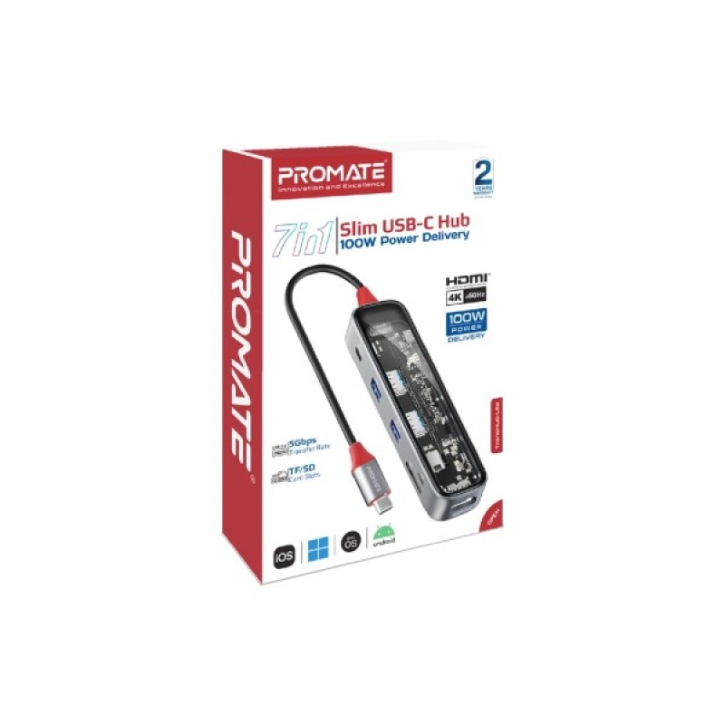 Концентратор Promate USB-C 7-in-1 Promate transhub-lite (transhub-lite)