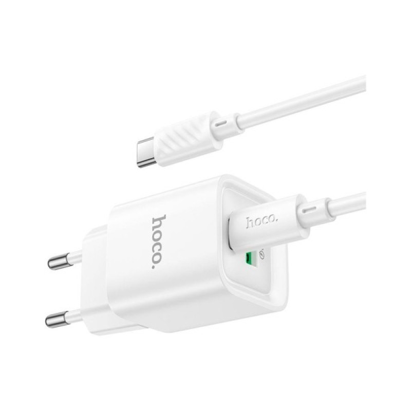 Зарядний пристрій HOCO C147A Charm 1xUSB-C PD20W + 1xUSB QC3.0 + cable USB-C to USB-C White (6942007630290)