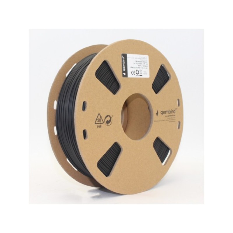 Пластик для 3D-принтера Gembird TPE, 1.75 мм, Black, 1kg (3DP-TPE1.75-01-BK)
