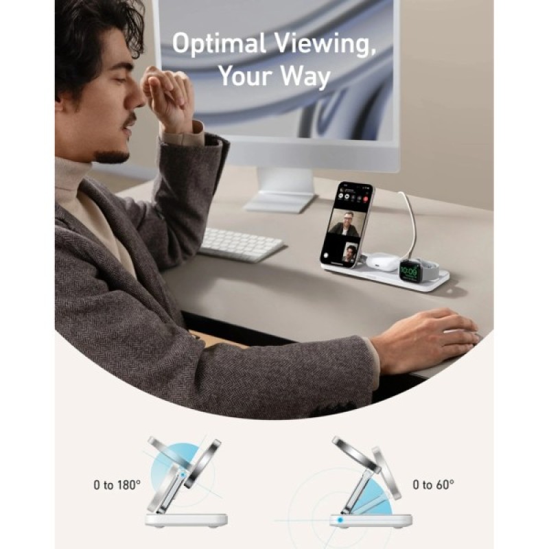 Зарядний пристрій Anker MagGo Wireless Charging Station 15W 3-in-1 Pad White (B25M1321)