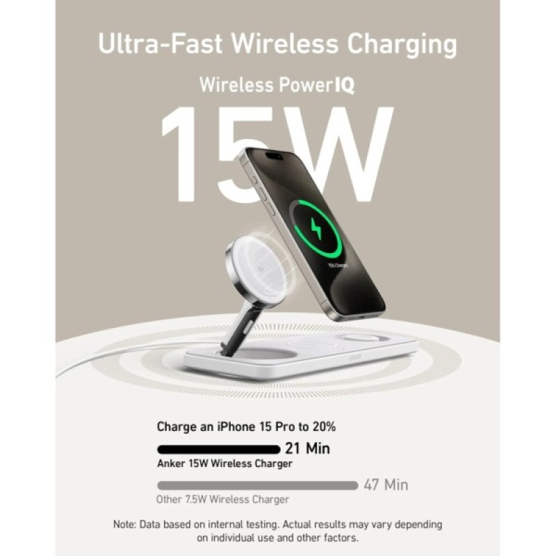 Зарядний пристрій Anker MagGo Wireless Charging Station 15W 3-in-1 Pad White (B25M1321)